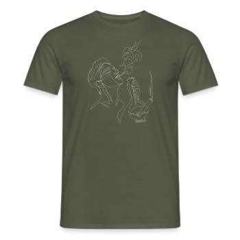 Smoke bong lineart white - Men's T-Shirt - military green - Front - AI Model Male 178 light (178cm)