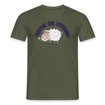 Envie de dormir - Mouton - T-shirt homme - vert militaire - Devant - AI Model Male 178 light (178cm)