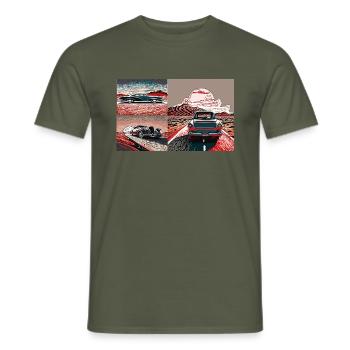 Retroautos auf dem Highway im Sonnenuntergang - Männer T-Shirt - Militärgrün - Vorne - AI Model Male 178 light (178cm)