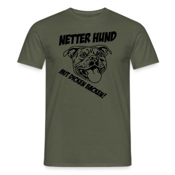 Netter Hund mit dicken Backen schwarz - Männer T-Shirt - Militärgrün - Vorne - AI Model Male 178 light (178cm)