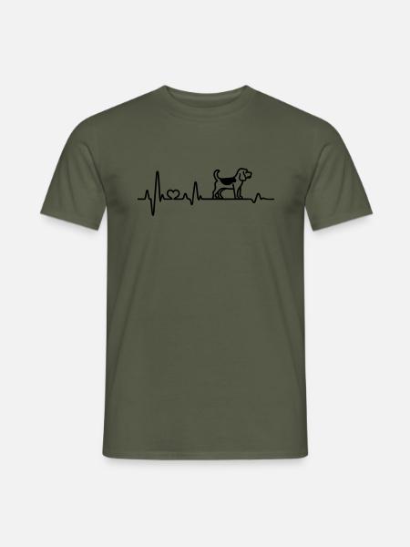 Beagle süßer Hund Herzfrequenz Herzschlag Liebe - Männer T-Shirt - Militärgrün