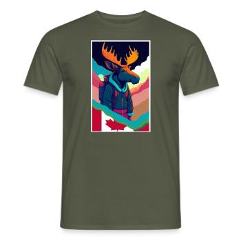 Elch, Wander Tour , Natur Reise Urlaub Kanada - Männer T-Shirt - Militärgrün - Vorne - AI Model Male 178 light (178cm)