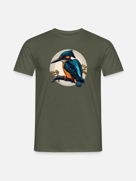 Comic / cartoon Eisvogel sitzt auf einem Ast - Männer T-Shirt - Militärgrün