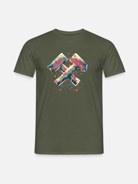 Logo mit Hammer und Schlägel, Tattoo, Bergbau - Männer T-Shirt - Militärgrün