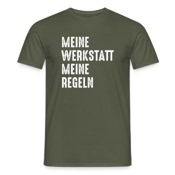 Meine Werkstatt, meine Regeln! Schrauber, Kfz, Fun - Männer T-Shirt - Militärgrün - Vorne - AI Model Male 178 light (178cm)