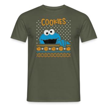 Sesamstraße Krümelmonster Ugly Xmas - Männer T-Shirt - Militärgrün - Vorne - AI Model Male 178 light (178cm)
