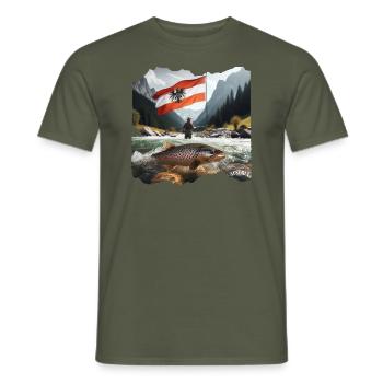 AUTRICHE : berceau de la pêche à la truite - T-shirt homme - vert militaire - Devant - AI Model Male 178 light (178cm)