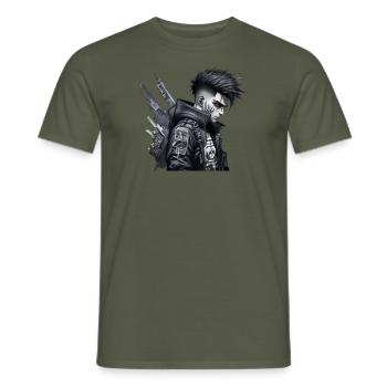 Cyberpunk Boy Cyborg Humanoïde Android - T-shirt homme - vert militaire - Devant - AI Model Male 178 light (178cm)