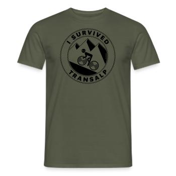 I Survived Transalp (Alps / Racing Bike / Black) - Men's T-Shirt - military green - Front - AI Model Male 178 light (178cm)