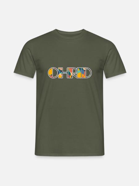 Ohrid Retro Pop Typografie – lebendige Stadtnamenskunst - Männer T-Shirt - Militärgrün
