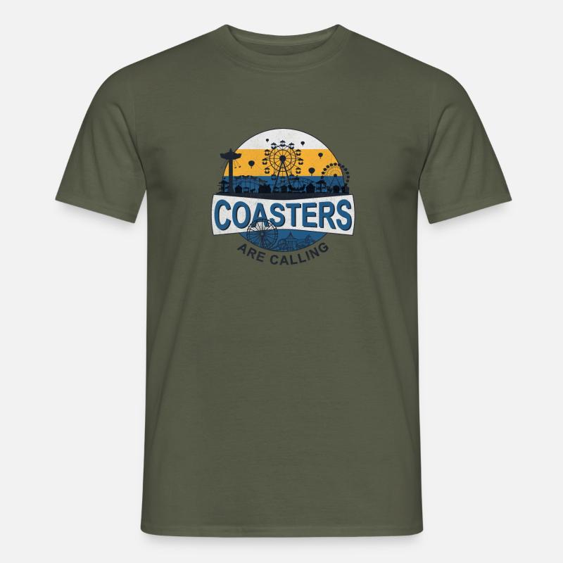 Coasters are Calling | Achterbahn & Freizeitpark - Männer T-Shirt - Militärgrün