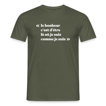 Bonheur bienêtre sophrologie zen humour citation - T-shirt homme - vert militaire - Devant - AI Model Male 178 light (178cm)