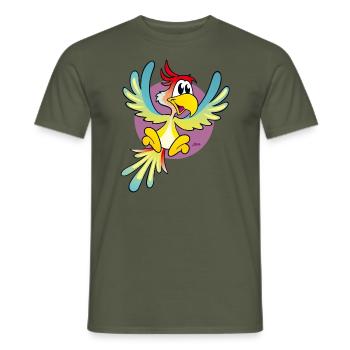 perroquet de dessin animé mignon et coloré - T-shirt homme - vert militaire - Devant - AI Model Male 178 light (178cm)