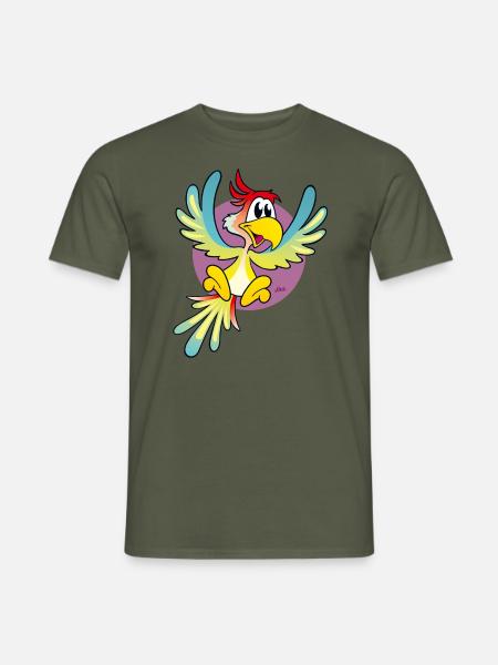 perroquet de dessin animé mignon et coloré - T-shirt homme - vert militaire