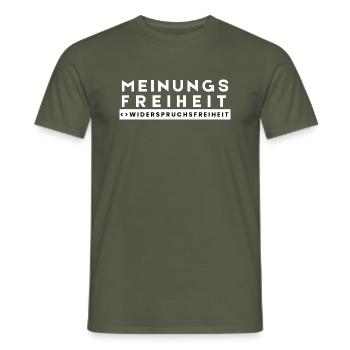 Meinungsfreiheit <> Widerspruchsfreiheit LWBT - Männer T-Shirt - Militärgrün - Vorne - AI Model Male 178 light (178cm)