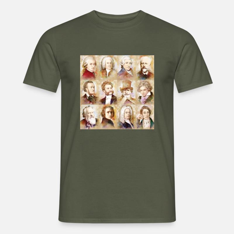 12 compositori: Mozart, Bach, Beethoven e altri - T-shirt uomo - verde militare