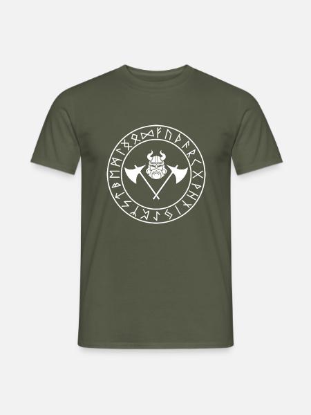 Wikingerkopf Axt Runenkreis - Männer T-Shirt - Militärgrün
