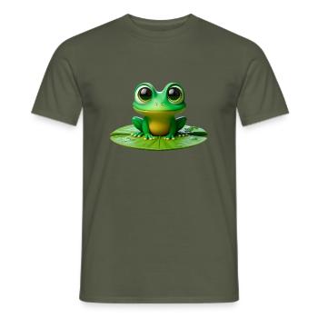 Cute Frog on a Lily Pad - Men's T-Shirt - military green - Front - AI Model Male 178 light (178cm)