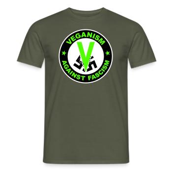 Veganism against Fascism - Männer T-Shirt - Militärgrün - Vorne - AI Model Male 178 light (178cm)