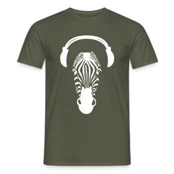 Zebra with Headphones - Männer T-Shirt - Militärgrün - Vorne - AI Model Male 178 light (178cm)