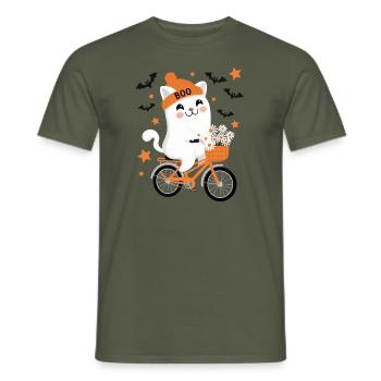 Katze Halloween Fahrrad - Männer T-Shirt - Militärgrün - Vorne - AI Model Male 178 light (178cm)