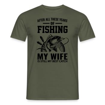 Pêche pêche pêche drôles de phrases amusante cadeau épouse - T-shirt homme - vert militaire - Devant - AI Model Male 178 light (178cm)