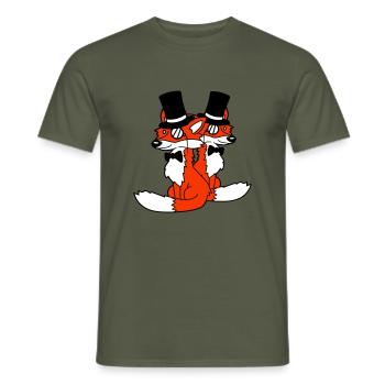 2 Foxes Friends Top Hat Men's Monocle Glasses - Men's T-Shirt - military green - Front - AI Model Male 178 light (178cm)