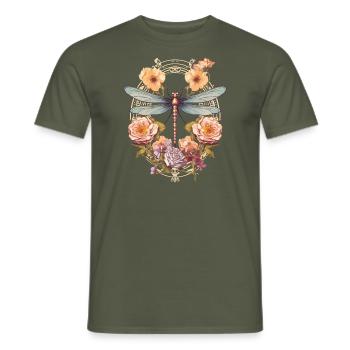 Jugendstil - Libelle und Blumen - Männer T-Shirt - Militärgrün - Vorne - AI Model Male 178 light (178cm)