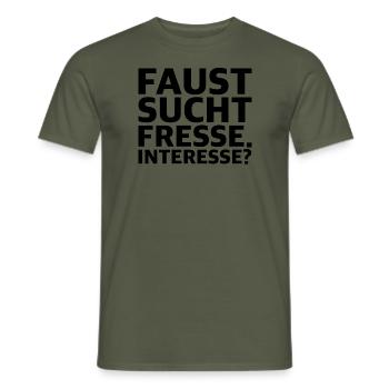 Faust sucht Fresse, Interessiert | lustige Sprüche - Männer T-Shirt - Militärgrün - Vorne - AI Model Male 178 light (178cm)
