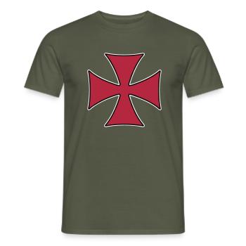 Croix des Templiers - T-shirt homme - vert militaire - Devant - AI Model Male 178 light (178cm)