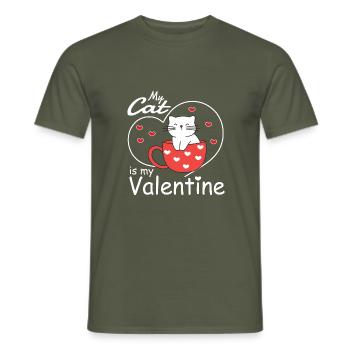 Saint-Valentin Mon chat est mon chat de la Saint-Valentin - T-shirt homme - vert militaire - Devant - AI Model Male 178 light (178cm)
