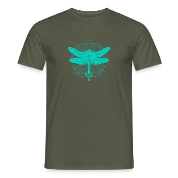 Dragonfly with ornament turquoise - Sacred Geometry - Men's T-Shirt - military green - Front - AI Model Male 178 light (178cm)
