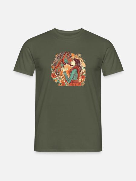 Wunderschönes Boho Pferdemotiv mit Frau/Mädchen - Männer T-Shirt - Militärgrün