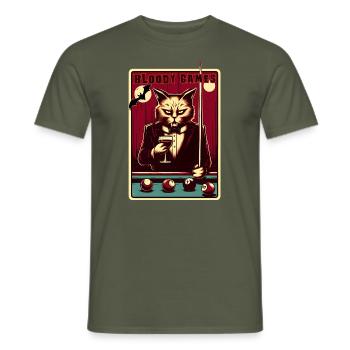 Vampire Cat playing Billiards with a glass of wine - Men's T-Shirt - military green - Front - AI Model Male 178 light (178cm)