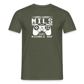 Nils Gaming Konsole PC Gamer Geschenk - Männer T-Shirt - Militärgrün - Vorne - AI Model Male 178 light (178cm)