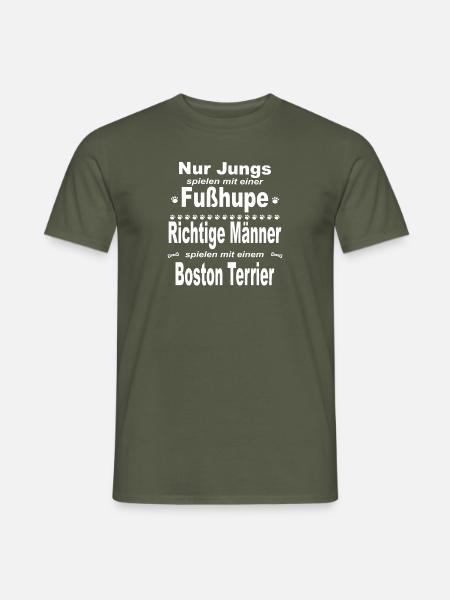 Jungs, Männer, Fußhupe - Boston Terrier - Männer T-Shirt - Militärgrün