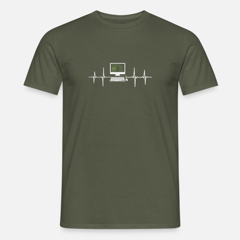 Programmierer EKG Herzschlag Computer Desktop - Männer T-Shirt - Militärgrün