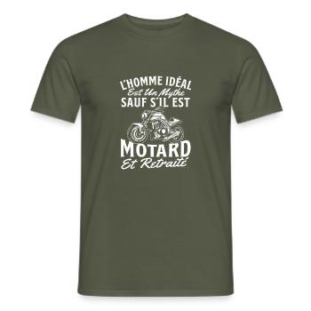The Ideal Man Is a Retired Biker – Humor Moto - Men's T-Shirt - military green - Front - AI Model Male 178 light (178cm)