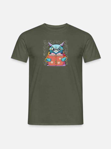 Die Katze, die liest - Männer T-Shirt - Militärgrün