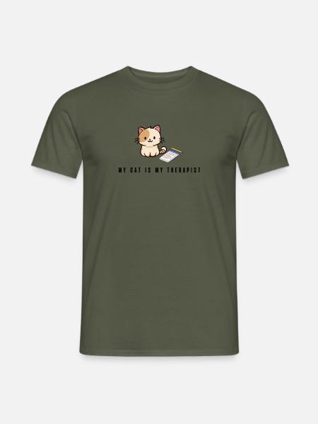Meine Katze ist meine Therapeutin - Männer T-Shirt - Militärgrün