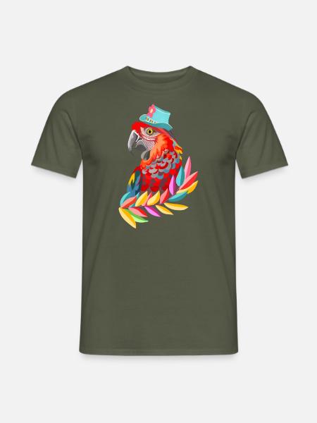 perroquet au chapeau - T-shirt homme - vert militaire