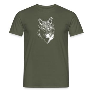 Loup blanc dessin - T-shirt homme - vert militaire - Devant - AI Model Male 178 light (178cm)