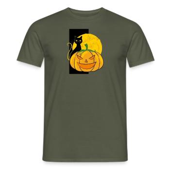 Kürbis und schwarze Katze Halloween - Männer T-Shirt - Militärgrün - Vorne - AI Model Male 178 light (178cm)