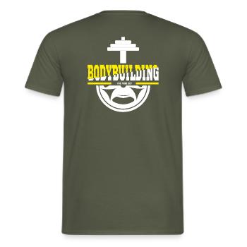 bodybuilding one more rep - T-shirt homme - vert militaire - Dos - AI Model Male 178 light (178cm)