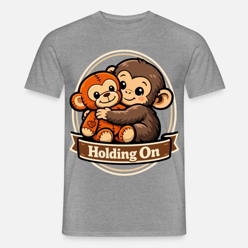 Ängstlicher Affe Kuscheltier Herz - Männer T-Shirt - Graphit meliert