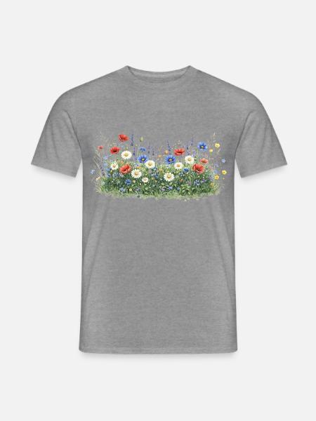 Bunte Wildblumenwiese mit Margeriten - Männer T-Shirt - Graphit meliert