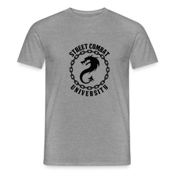 Street Combat University - Men's T-Shirt - graphite heather - Front - AI Model Male 178 light (178cm)