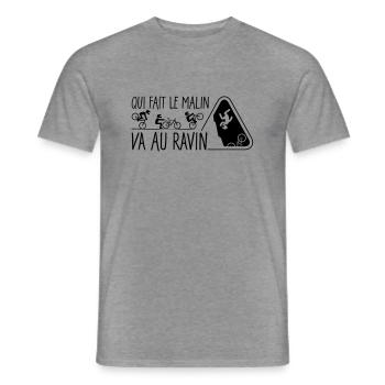 Qui fait le malin, va au ravin - T-shirt homme - graphite chiné - Devant - AI Model Male 178 light (178cm)