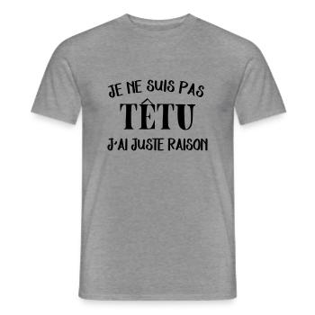 je suis pas tétu - T-shirt homme - graphite chiné - Devant - AI Model Male 178 light (178cm)