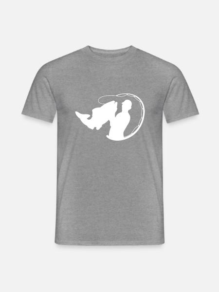 Fischer mit Angelrute und Fisch - Männer T-Shirt - Graphit meliert